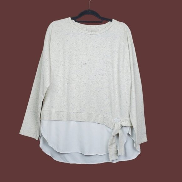 Loft Womens Ivory Speckled Layered Tie Knot Front Sweatshirt Top Size L NWT - Picture 1 of 5